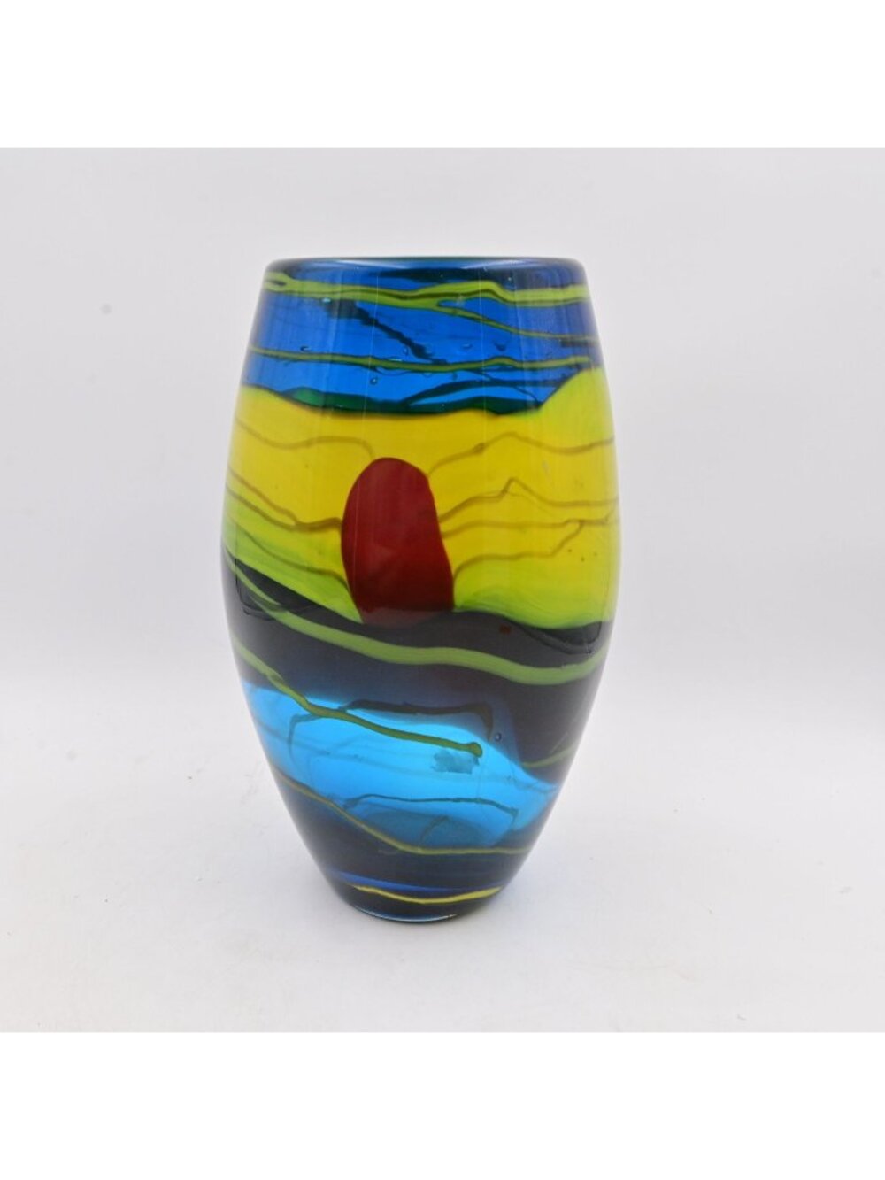 SDS Seapoot Group Multicolor Swirl Design Handblown Glass Vase Vintage